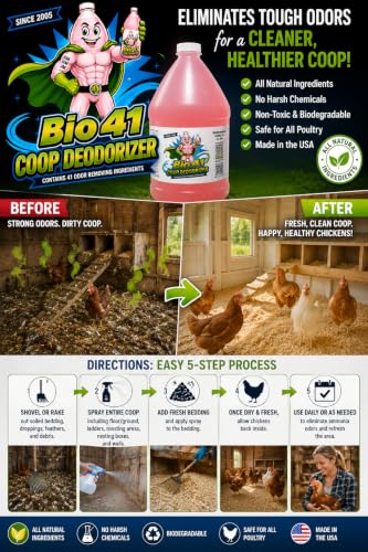 Chicken Coop Deodorizer - All Natural Ingredients for Ammonia Control and Odor Eliminator for Poultry - Works in Coops,Brooders,Nesting Boxes, Waste Areas, Roosting Areas, Bedding - One Gallon