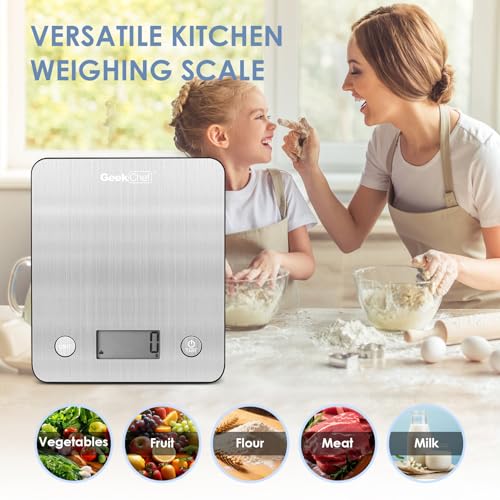 Geek Chef Food Scale,Smart Food Nutrition Scale, Scale for Food Weight Loss,Digital Kitchen Scales,Kitchen Tools for Baking, Cooking,Meal Prep,Weight Loss,1g/0.1oz Precise Graduation, Stainless Steel - color: Silver
