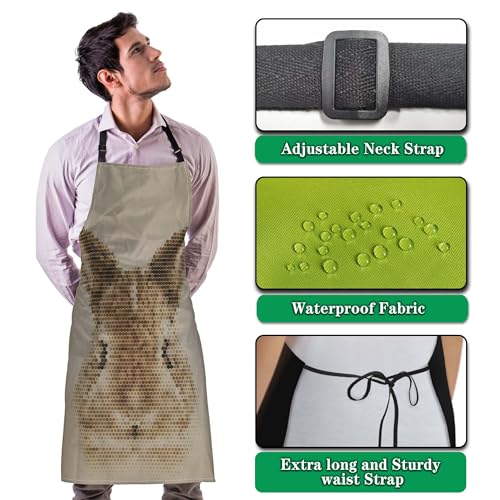 Chef Works Apron Women Rabbit Kitchen Aprons for Men for Kitchen Cooking Restaurant BBQ Painting Crafting Gardening 27” (W) x 31” (H), Waterproof Aprons - color: Rabbit