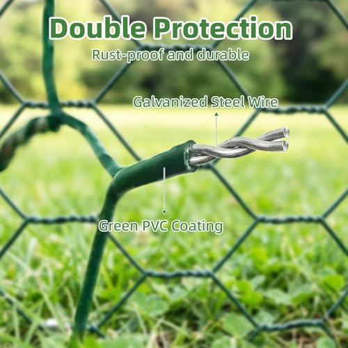 Chicken Wire for Floral Arrangements - Hexagonal Galvanized PVC Coated Poultry Wire Mesh Netting with Gloves, Wire Cutter & Zip Ties for Crafts, Poultry, Gardening Fence (15.7 x 118 lnches) - size: 15.7 x 118 lnches