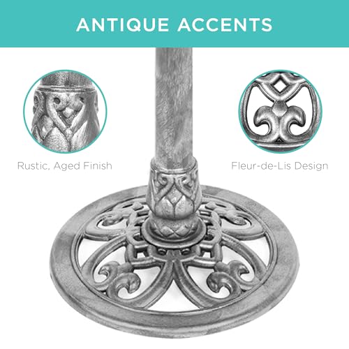 Best Choice Products 28in Pedestal Bird Bath, Vintage Outdoor Resin Accent Decoration w/Fleur-de-Lis Accents - Stone - color: Stone