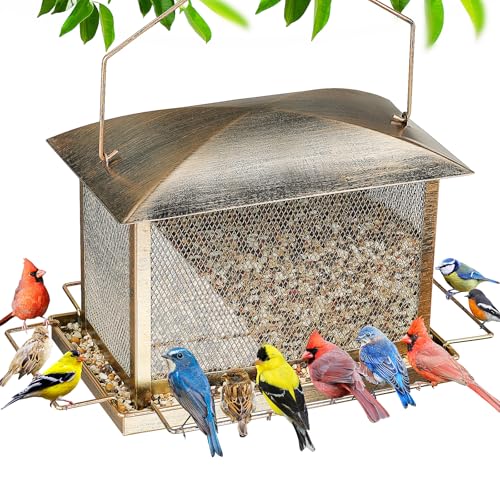 Bird Feeder, 6LB Large Capacity Bird Feeders for Outdoor Hanging | Heavy Duty Metal, Waterproof, Drain Holes, 4 Perches, Easy to Fill, Wild Birdfeeder, For Garden Yard Outside Backyard - size: Horizontal, 6 pounds