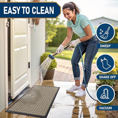 Smiry Front Door Mat Outside Entrance, Natural Rubber Doormat, 47x32 Inch | Beige, Non Slip, Trap Dirt and Moisture, Easy Clean, Low Profile Welcome Floor Mats for Indoor Outdoor Entry - color: Beige, size: 47" X 32"