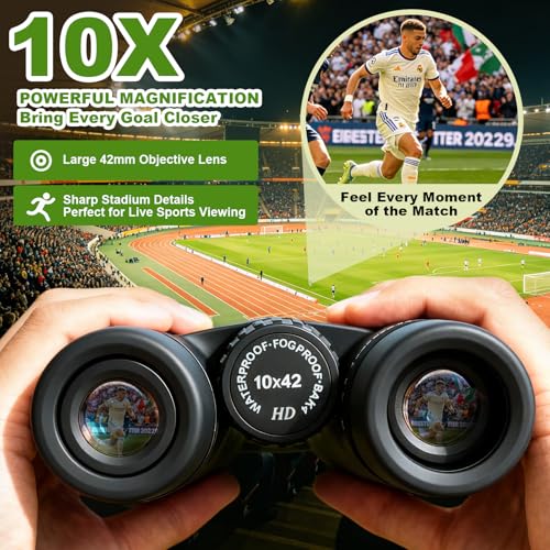 10x42 HD Binoculars for Adults High-Powered – Waterproof Binoculars with Clear Wide View, Lightweight for Bird Watching, Hunting, Hiking & Sports, with Carrying Bag