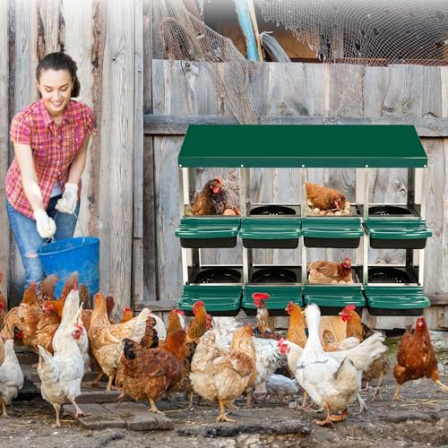 Garvee Chicken Nesting Boxes, 8 Hole Metal Chicken Laying Box with Removable Trays and Roll Out Egg Collection for Chicken Coop, Green - color: red, size: 8 Holes