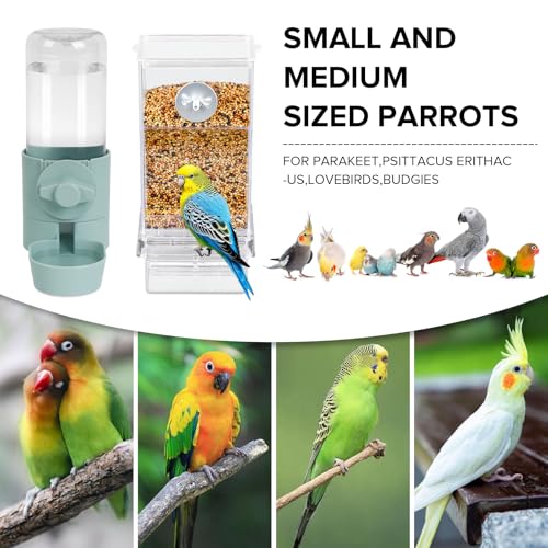 lemtrflo No Mess Bird Feeder Water Dispenser Set, Bird Feeder for Cage | Cage Accessories for Parrot, Finches, Budgies and Canaries - color: blue