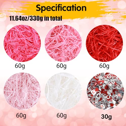 FOIMAS Valentine's Day Shreded Craft Paper Filler,11.6oz Red Pink Raffia Paper Grass with Heart Confetti for Gift Box Filler Basket Stuffer Valentine's Day Packaging Supply - color: Pink Red White