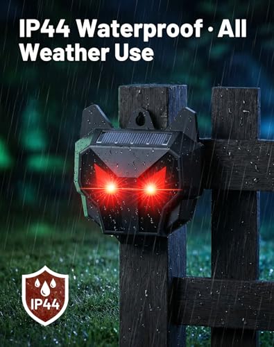 2 Pack Solar Nocturnal Animal Repeller with Dual Red LED Lights, Humane Coyote Deterrent for Fox Raccoon Skunk Deer, Waterproof Predator Lights for Chicken Coop, Farm & Garden (2, Black)