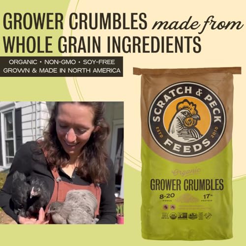 Scratch and Peck Feeds | Grower Crumbles for Chickens & Ducks | 25 lb Bag | 17% Protein, Corn & Soy Free, Certified Organic & Non-GMO Project Verified, Complete Nutrition - size: 25 Pound (Pack of 1), style: Grower