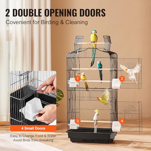 VEVOR 41-inch Open Top Large Parrot Bird Cage, Hanging Bird Cage for Parakeets Finches Canaries Lovebirds Cockatiels Budgies Small Quaker Conures Travel Pet Flight Birdcage with Swing and Perch - size: 18.0"L x 14.0"W x 36.4"H