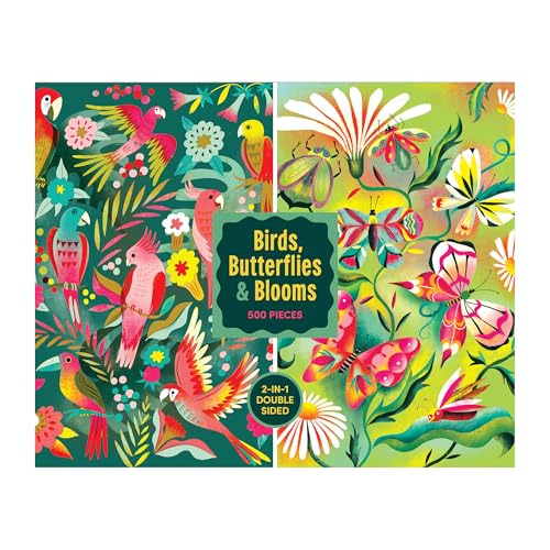 RoseArt - Birds, Butterflies & Blooms 500 Piece Double-Sided Jigsaw Puzzle – Matte & Glossy Sides– Nature Puzzle for Adults – 2-in-1 Puzzle with Poster