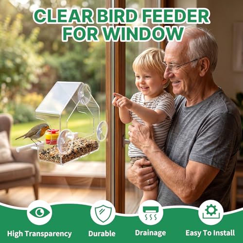 Window Bird Feeders for Outdoors with Flower Hummingbird Feeder | Clear Window Bird Feeder with Strong Suction Cups, Small Bird Feeder Easy to Clean, for Cats, Grandparents, Birds Lover Gifts - color: White