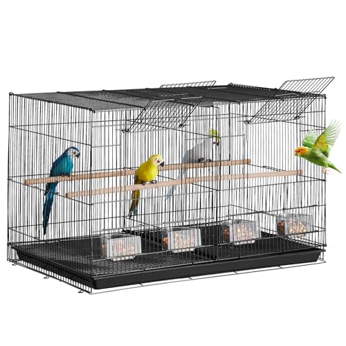 VEVOR 30-inch Flight Bird Cage, Stackable Divided Small Parakeet Cage for Parrots Canaries Cockatiels Lovebirds Finches Budgies Conures Macaws Pet Travel Birdcage with Handle and Perches - color: Black, Dividable
