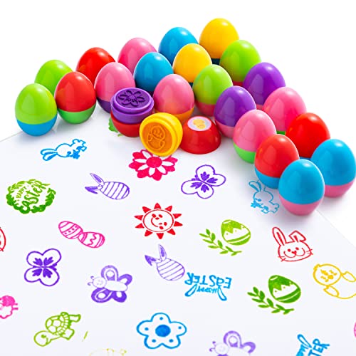 JOYIN 24Pcs Easter Egg Stampers Toys for Easter Eggs Hunt Game, Basket Stuffers Fillers, Kids Party Favor, Assorted Self-ink Stamp for Classroom Exchange and Prize Supplies Gifts - style: carrot