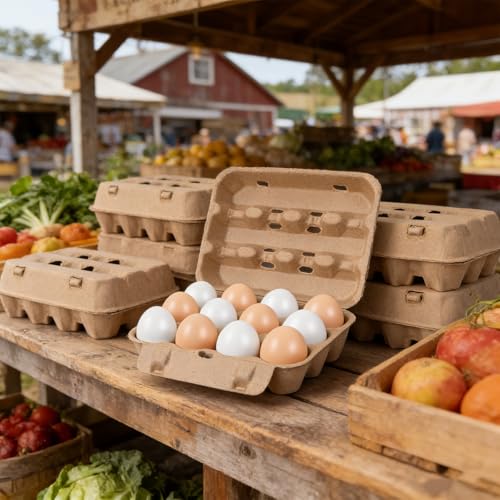 25 Pack Egg Cartons, 3x4 Style Reusable Egg Cartons Cheap Bulk | Natural Paper Pulp Egg Cartons Bulk, Sturdy Egg Holder for Fridge, Egg Carton for Fresh Chicken Eggs
