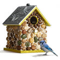Premium River Pebble Bluebird House – Cedar Wood Outdoor Birdhouse with Embedded Metal Roof, Weather-Resistant Garden Nest Box for Wild Birds, Hanging & Pole Mountable (Yellow) - color: River Pebble Yellow