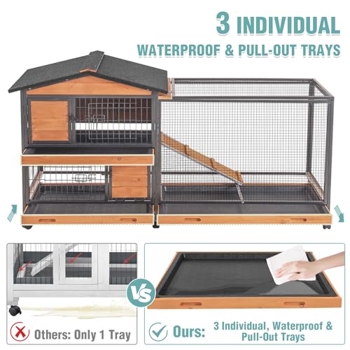 Suumerpety 2-Story Rabbit Cage with Chew-Proof Metal Frame for Indoor/Outdoor - 62" Bunny Hutch Guinea Pig Cages with 6 Locking Wheels & 2 Removable Trays for Rabbits/Guinea Pigs - color: (Brown & Black)