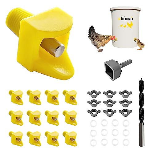 Chicken Waterer Nipples, Horizontal Side Mount, Anti-Leak Automatic Water System for Poultry, Suitable for Chickens, Duck, Quail, Pack of 12, Includes Drill Bit & Installation Tool