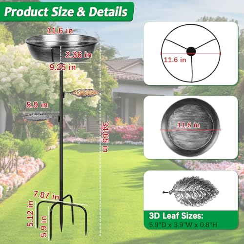 Metal Outdoor Bird Bath, Rust-Proof Removable Bowl for Garden Decor Grey | Freestanding Birdbath & Birdfeeder with Heavy-Duty Base, Bird Bowl for Lawn Patio Yard Bird Feeding Decor, Easy to Install - color: Gray