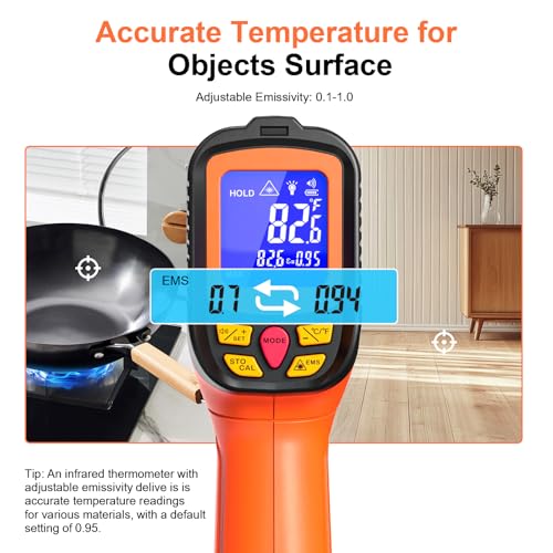 -58°F to 2732°F Digital Infrared Thermometer Gun, 50:1 Distance Ratio Laser Temperature Gun with MAX/MIN/AVG Measure and Alarm, Heat IR Temp Gun for Cooking, Griddle, HVAC, Industrial Forging - color: Coral