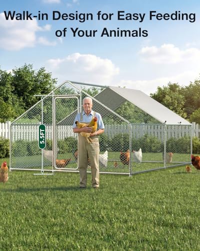 Esright Metal Chicken Coop Run, 13x10 Ft, Spire Roof | Rust-Resistant Galvanized Steel Tube with Wire Mesh, 420D Oxford Fabric Waterproof Cover - size: 156.0"L x 120.0"W x 76.8"H