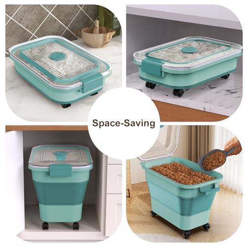 Rice Storage Container, Collapsible Airtight Food Storage Containers 20-30lbs with Clear Lid and Wheels, Rice Dispenser with Scoop for Flour Cereal Pasta Grain, Cat Pet Bird Dog Food Storage Container - size: 15-30 Lbs
