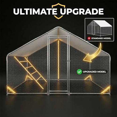 Efficraft Walk-in Chicken Coop, 9.8 x 6.5 x 6.5 ft, Cover & Perch | 9.8 x 6.5 x 6.5 ft walk-in metal run with stability braces, weather cover, and eucalyptus roosting perch. - size: 78"L x118"W x 78"H