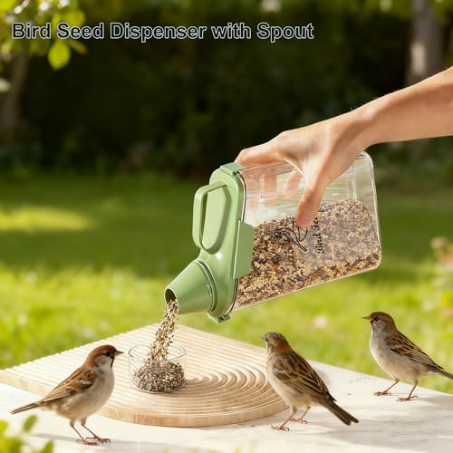Bird Seed Storage Container Portable-3 Qt/2.8 L Clear Pet Food Container-with Measuring Cup/Lid,Airtight Wild Bird Seed Dispenser for Storing Sunflower Seed|Squirrel proof|BPA Free-Green - color: Green(Bird Feed)