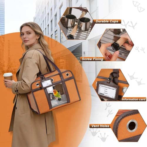 Sanmoncare Airline Approved Bird Carrier for Parrots, Travel Bird Cage Carrier for Cockatiels Conures Small Birds, Portable Pet Carrier Bag with Removable Tray, Breathable Mesh Windows, Dark Orange - color: Sleek Dark Orange
