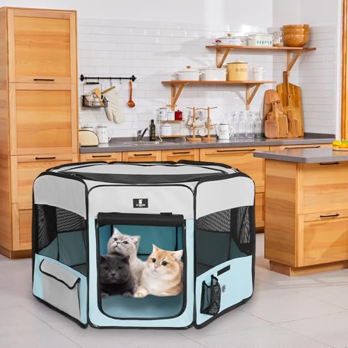 X-ZONE PET Portable Foldable Pet Dog Cat Playpen Crates Kennel/Premium 600D Oxford Cloth,Removable Zipper Top, Indoor and Outdoor Use (XL, Blue) - color: Blue, size: XL