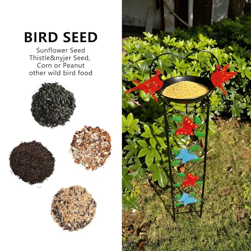 Bird Feeder with Garden Trellis for Climbing Plants Outdoor, Bird Bath with Metal Butterfly Decor for Garden Wild Birds - color: Black