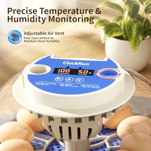 12 Egg Incubators for Hatching Eggs, Auto Turning, Temp & Humidity Control | Auto Egg Turning, Auto Water Refill, 360° Viewing Window, Built-in Egg Candler & Air Vents - color: Blue, size: 12 Eggs
