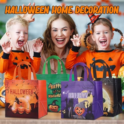 24PCS Halloween Trick or Treat Bags, Large Halloween Tote Gift Bags with Handles, Reusable Non-Woven Candy Bag for Gifts Wrapping, Party Supplies, 7.9 * 7.9 * 6.3inch - color: 24PCS Halloween Bags