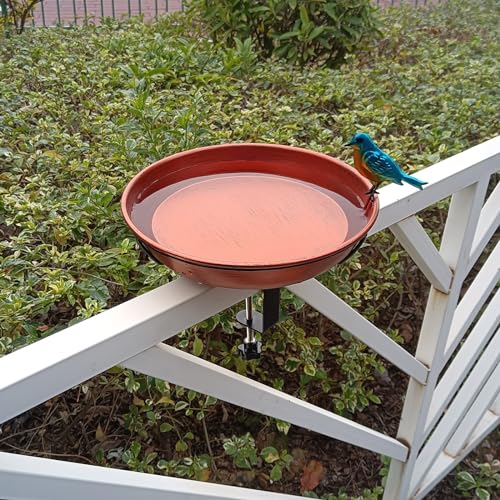 Deck Bird Bath for Outdoors, 11" Copper Metal Birdbath Bowl with Adjustable Big Steel Clamp Backyard Bird Bath&Bird Feeder for Railing Balcony Fence Yard Art Garden Decor - color: Antique Copper