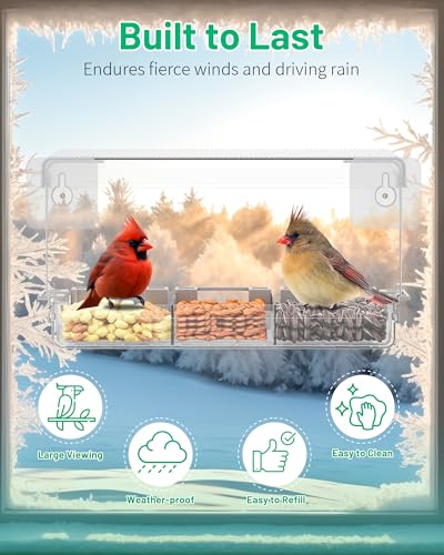 Clear Window Bird Feeder Outdoors - Bird Feeder for Viewing with 5 Perching Stands, Wavy roof, Self-Adhesive Hooks, Drain Holes and Removable Tray, as a Birdhouse, Garden Decor - color: Wavy roof