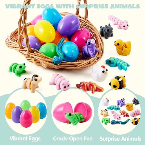 JOYIN 12Pcs Prefilled Easter Eggs with 3D Mini Animals, Magic Toy, Easter Basket Stuffers for Boys & Girls, Easter Theme Party Favors, Easter Egg Hunt, Classroom Prize Supplies(Age 8+) - style: Funny