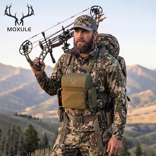 Binocular Harness Chest Pack: Bino Case with Rangefinder Pocket XL | Silent magnetic lid, one-handed access, removable pouches, rain cover, MOLLE webbing for Hunting Hiking Bird Watching - color: Green, size: X-Large