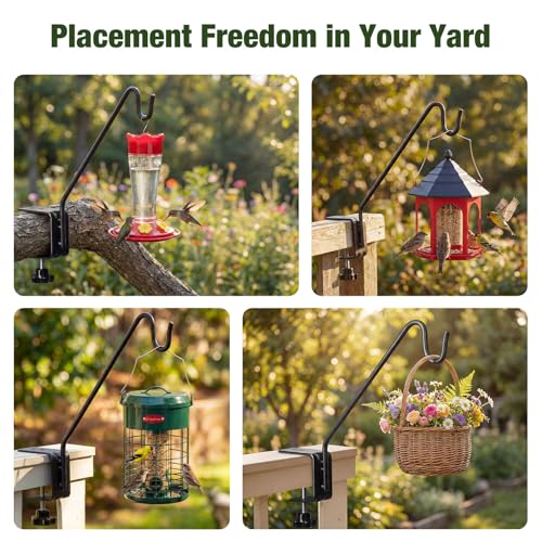 Kingsyard 10 Inch Medium Metal Deck Railing Hook | Heavy Duty, Rust Resistant, for Hanging Bird Feeders Planters Suet Baskets Lanterns Wind Chimes - size: 10" Clamp Mounted