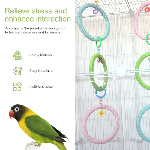 6-Ring Bird Swing Toy,Bird Swing for Cage,Hanging Bird Rope Perch Toy,for Parakeets, Lovebirds, Cockatiels, Sugar Glider Toys and Cage Accessories(DIYcolor) - color: DIYcolor