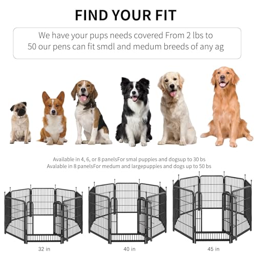 Dog Playpen Portable Outdoor Dog Fence, Dog Playpen for Large/Medium/Small Dogs, Dog Fences for The Yard with Doors Foldable Metal