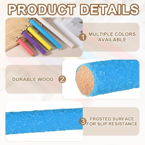 Bird Cage Perch, Colorful Parrot Grinding Claw Sticks, Platform Paw Stand Toy 10/12 Inch, (Wooden, Blue, 2Pcs), Intended for Small Medium Birds/Parrots/Finches/Lovebird - color: Blue, size: 10/12 Inch