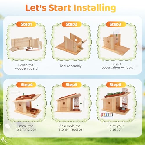 Modern Birdhouse Woodworking Kit, Natural Cedar Wooden birdhouses for Outdoors with Paint Set, Creative DIY Birdhouse Gift, Build Your Own Bird House Kit