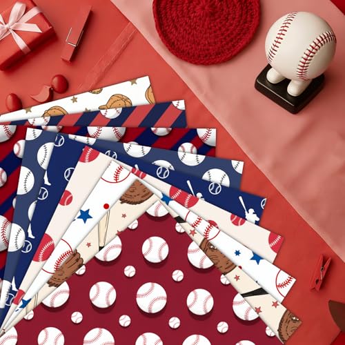 24 Sheets 11.8 x 11.8 Inch Baseball Scrapbook Paper, Double Sided Scrapbook Specialty Craft Paper For Junk Journals, DIY Card Making, Photo Album, Gift Wrapping - color: Blue Baseball