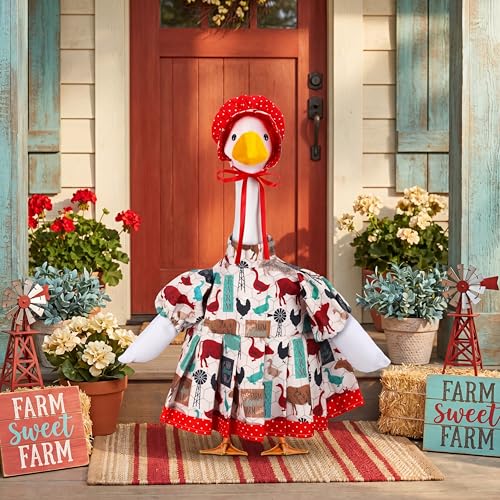 Abbylike Farmhouse Porch Goose Outfit 23 Inch Country style Porch Geese Clothes Costume with Hat for Cement or Plastic Duck Lawn Yard Patio Outdoor Summer Decoration - style: Farmhouse