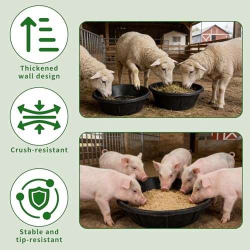 4 Pack Rubber Feed Pan, Rubber Water Trough, 3 and 2 Gallon Bucket | Utility Feed Bucket, Chicken Dust Bath, Livestock Water Bowl for Pig Goat Chicken Dogs Farm Small Animal - color: Black-8Quart+10Quart, size: 4PCS