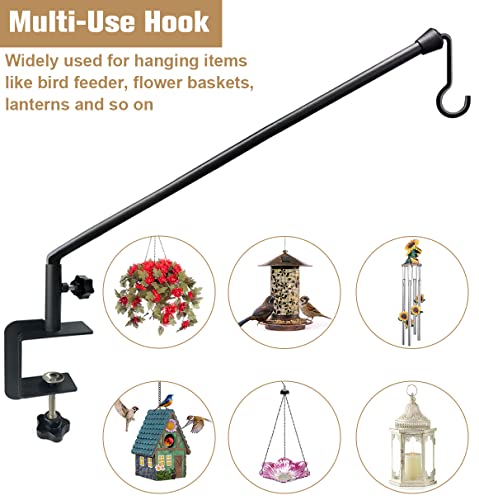 38 Inch Extended Reach Deck Hook Hanger for Railing, Heavy Duty Outdoor Plant Hook Holder for Hanging Bird Feeder Flower Basket Planter or Lanterns, 1 Pack | Heavy Duty Outdoor Plant Hook Holder for Hanging Bird Feeder Flower Basket Planter or Lanterns -