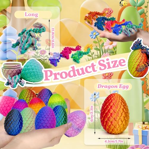 12pcs 3D Printed Dragon Eggs, 3D Dragon Eggs with Dragon Inside,Prefilled Easter Dragon Egg with Articulated Dragon Toy,for Easter Basket Stuffers Party,Desktop Decoration (3D Printed Egg) - color: 12pcs