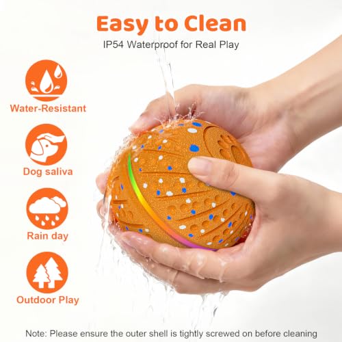 Smart Interactive Dog Toys Ball for Aggressive Chewers Medium Large,E-TPU | Auto-Moving & Bouncing Ball, 2 Modes with RGB Lights & Bird Sounds,Bite-Resistant Rope, IP54 Waterproof, Type-C Fast Charge