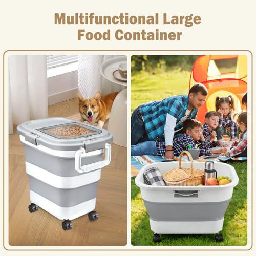 Rice Storage Container, Collapsible Airtight Food Storage Containers 6-20 Lbs, Rice Dispenser Bin with Cup and Scoop for Flour Cereal Pasta Grain, Cat Bird Pet Dog Food Storage Container - size: 6-20 Lbs