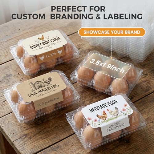 HANSGO 60 PCS Plastic Egg Cartons Bulk with Date Labels, 6 Count | Clear Stackable Egg Holder for Fresh Medium, Eggs Storage, Perfect for Farm, Family, Markets Display - color: 60PK-6CT